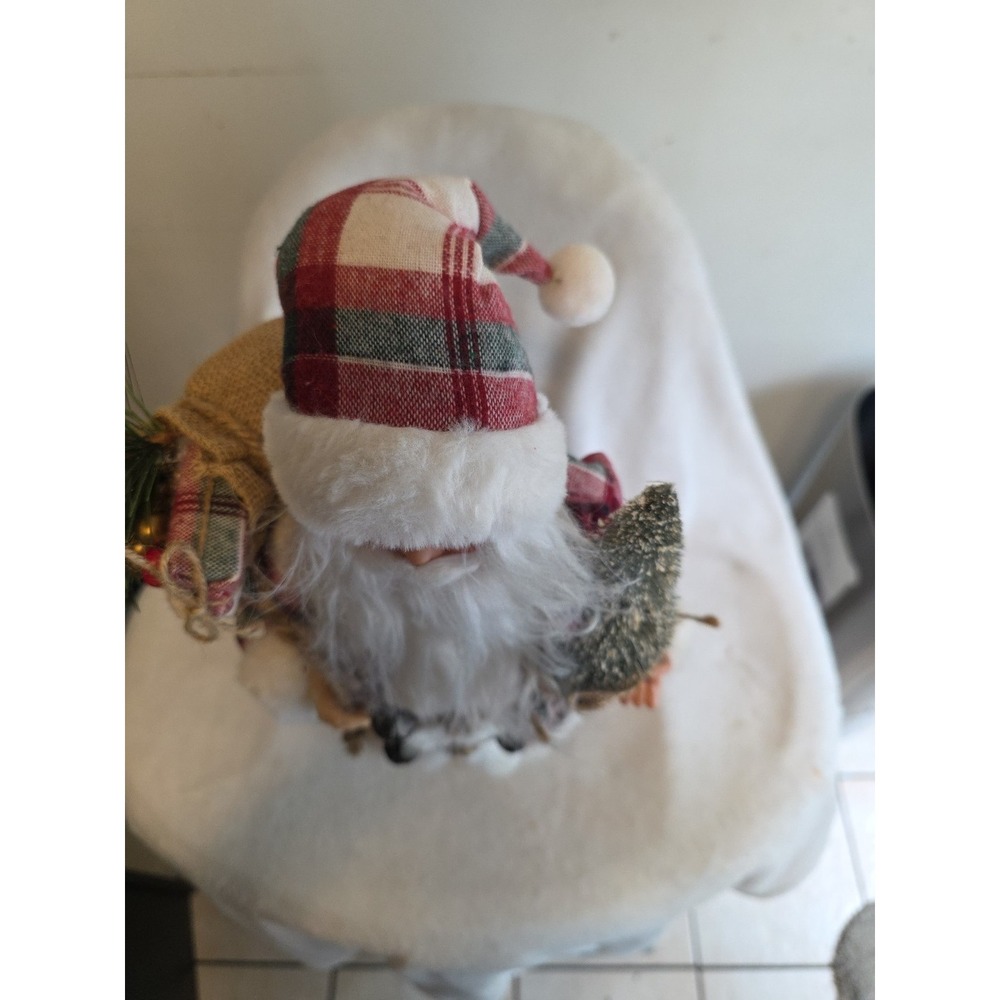 Vintage Santa Claus Figurine w/ Plaid Coat & Tree–Christmas Holiday Decor-17 in - Picture 5 of 11